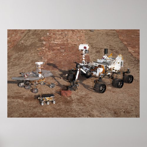 Three Generations Of Mars Rovers Poster