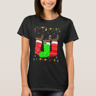 Three German Shepherd Dog In Christmas Socks Match T-Shirt