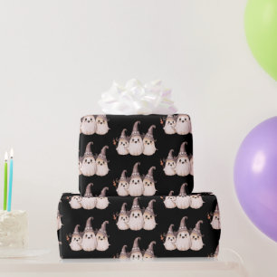 Three Ghosts Gray Witch's Hats Pattern Halloween Wrapping Paper