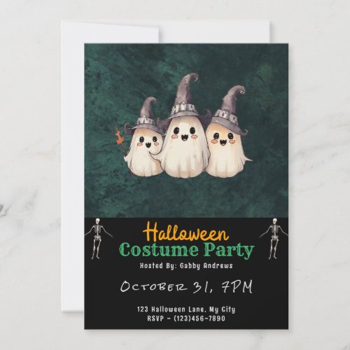 Three Ghosts Witchs Hats Black Halloween Invitation