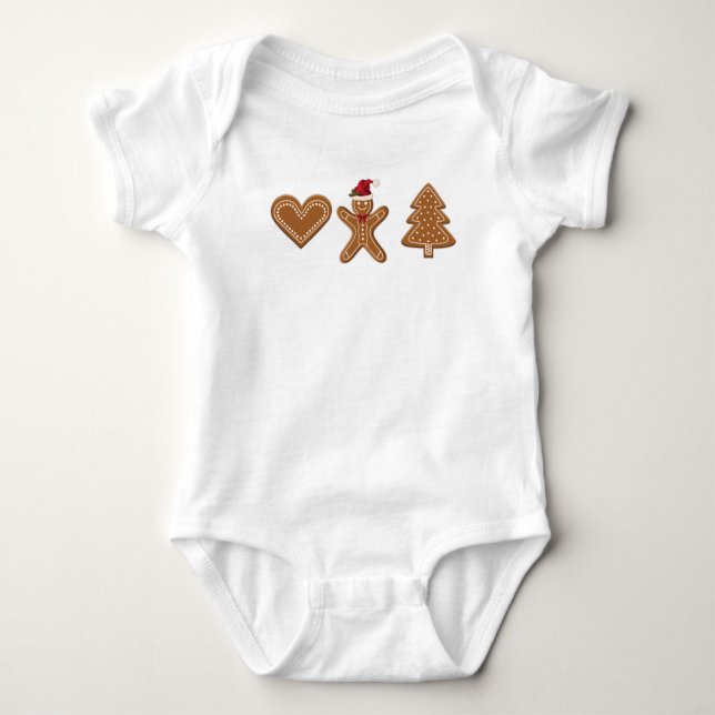 Three Gingerbread Christmas Cookie Shapes Baby Bodysuit (Front)
