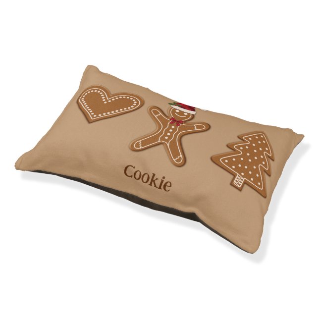 Three Gingerbread Christmas Cookie Shapes & Name Pet Bed (Angled)