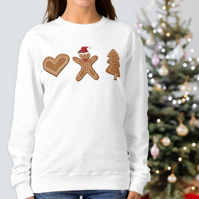 Three Gingerbread Christmas Cookie Shapes Sweatshirt (Festive design for the Holiday season.)