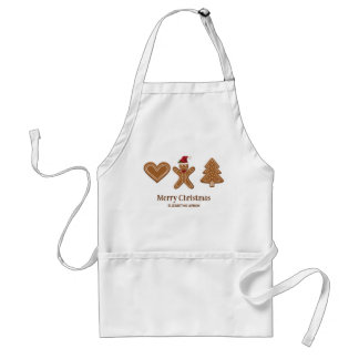 Three Gingerbread Christmas Cookie Shapes &amp; Text Adult Apron