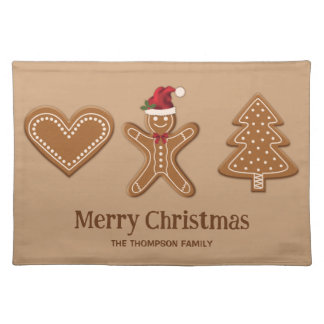 Three Gingerbread Christmas Cookie Shapes &amp; Text Cloth Placemat