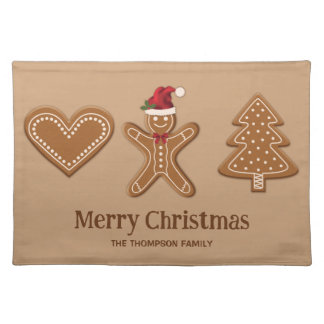 Three Gingerbread Christmas Cookie Shapes & Text Cloth Placemat