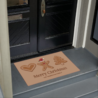 Three Gingerbread Christmas Cookie Shapes &amp; Text Doormat