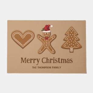 Three Gingerbread Christmas Cookie Shapes & Text Doormat
