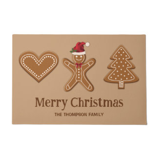 Three Gingerbread Christmas Cookie Shapes &amp; Text Doormat