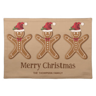 Three Gingerbread Christmas Cookies & Custom Text Cloth Placemat