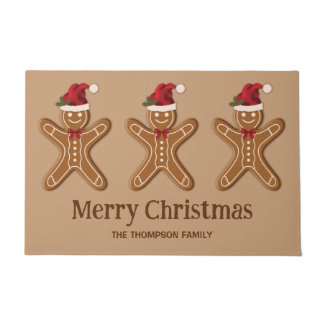 Three Gingerbread Christmas Cookies &amp; Custom Text Doormat