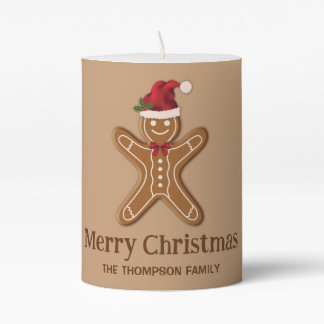 Three Gingerbread Christmas Cookies &amp; Custom Text Pillar Candle