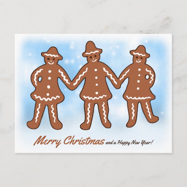 Three gingerbread men CC0206 Christmas Holiday Postcard (Front)
