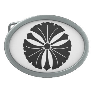 Three ginkgo leaves with swords oval belt buckle