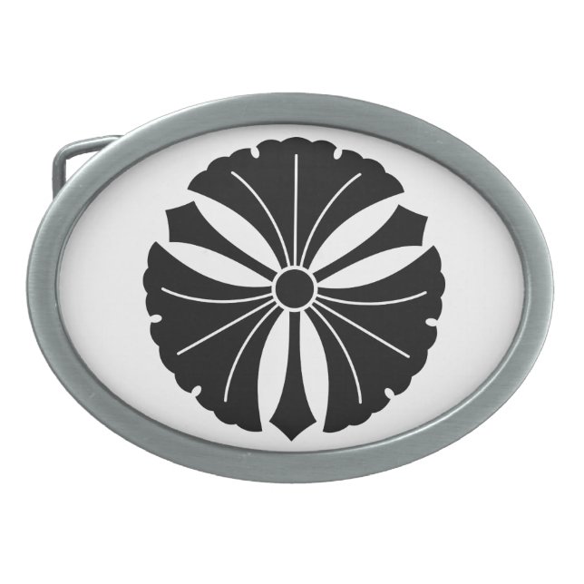 Three ginkgo leaves with swords oval belt buckle (Front)