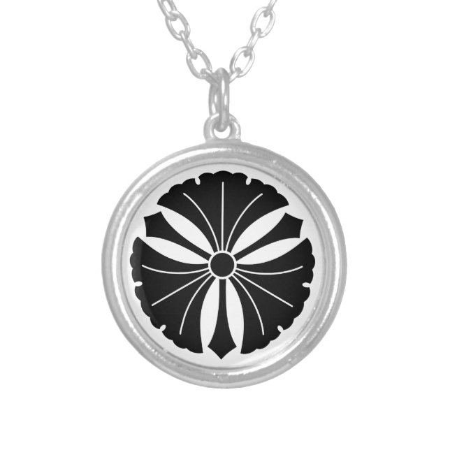 Three ginkgo leaves with swords silver plated necklace (Front)