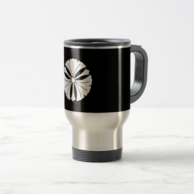 Three ginkgo leaves with swords travel mug (Front Right)