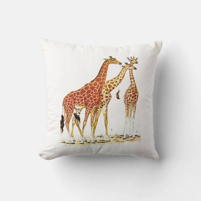 Three Giraffes Illustration Throw Pillow (Front)