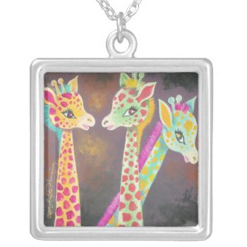 Three Giraffes Silver Plated Necklace by ArtsyKidsy at Zazzle