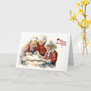 Three Girls Letter To Santa At Christmas Card