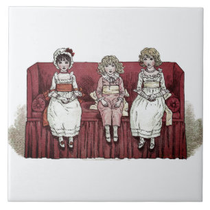 Three Girls on Red Couch Kate Greenaway Ceramic Tile