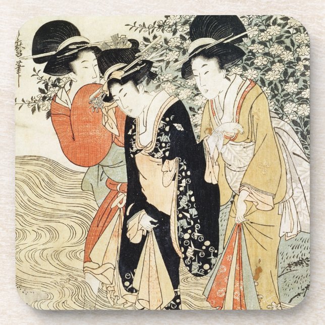 Three girls paddling in a river, from the 'Fashion Beverage Coaster (Front)