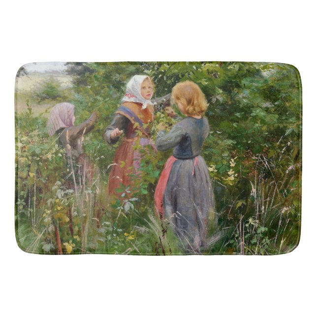Three Girls Picking Blackberries (by Brendekilde) Bath Mat (Front)