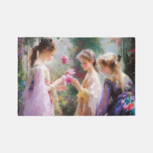 Three girls playing in a garden