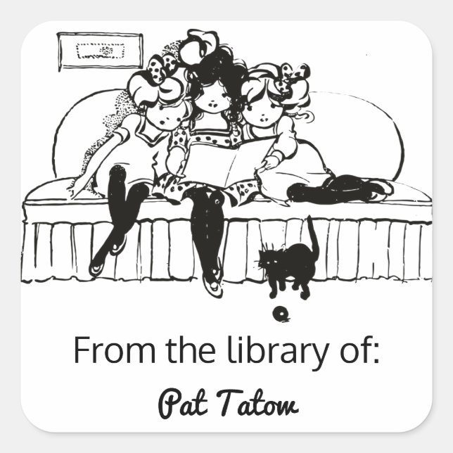 Three Girls Reading With a Cat Bookplate (Front)