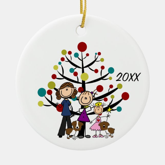 Three GIrls, Two Dogs Holiday Ornament (Front)