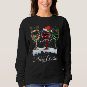 Three Glass Of Red Wine And Christmas Light Merry Sweatshirt