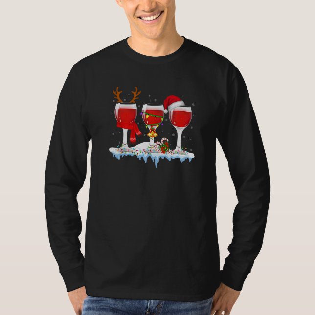 Three Glass Of Red Wine  Drinker Christmas T-Shirt (Front)