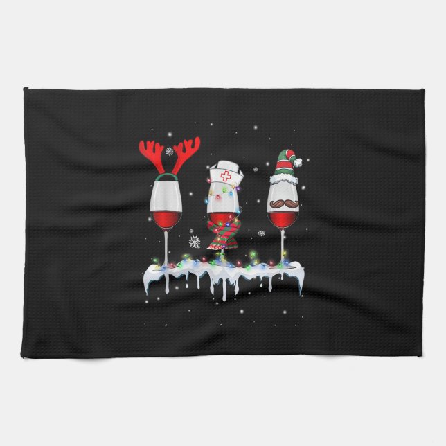 Three Glass Of Red Wine Funny Drinker Christmas Li Kitchen Towel (Horizontal)