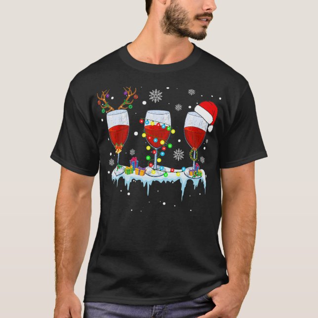 Three Glass Of Red Wine Funny Drinker Christmas T-Shirt (Front)