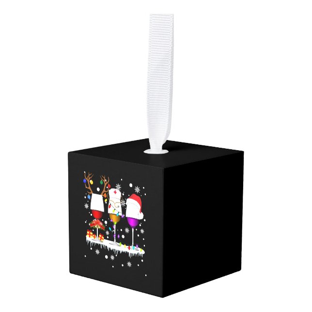 Three glass of red wine nurse Christmas Ugly Xmas Cube Ornament (Front Angled)