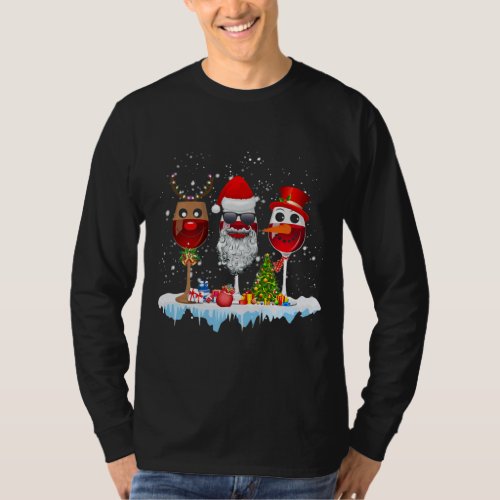 Three Glass of Red Wine Santa Hat Christmas For T_Shirt