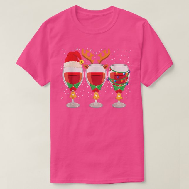 Three Glass of Red Wine Santa Hat Christmas Funny  T-Shirt (Design Front)