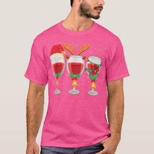 Three Glass of Red Wine Santa Hat Christmas Funny  T-Shirt