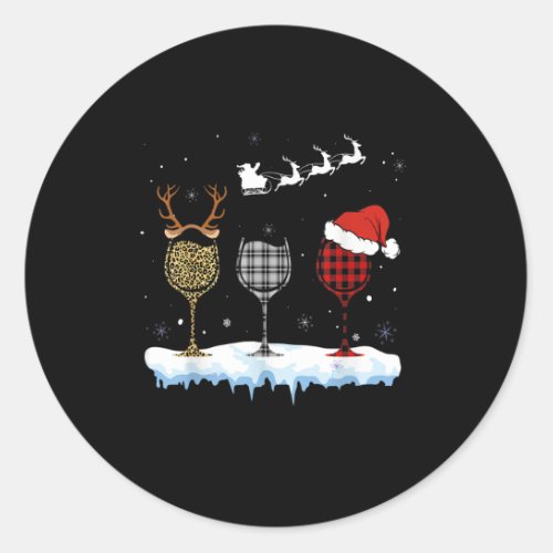 Three Glass Of Red Wine Xmas Nurse Buffalo Plaid R Classic Round Sticker