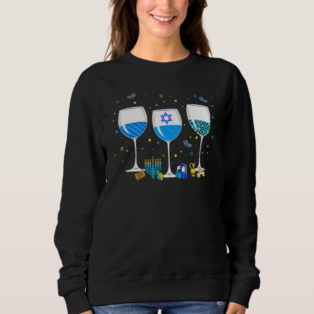 Three Glass Of Wine Leopard  Drinker Hanukkah Part Sweatshirt (Front)