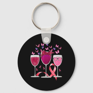 Three Glass Wine Breast Cancer Awareness Pink Ribb Keychain