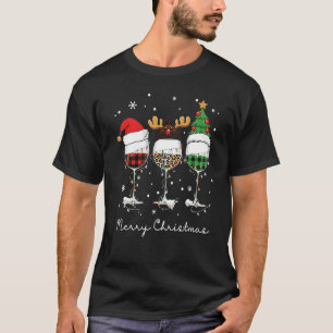 Three Glass Wine Santa Hat Merry Christmas Drinkin T-Shirt