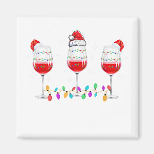 Three Glasses of Wine Christmas Lights Santa Hat X Magnet