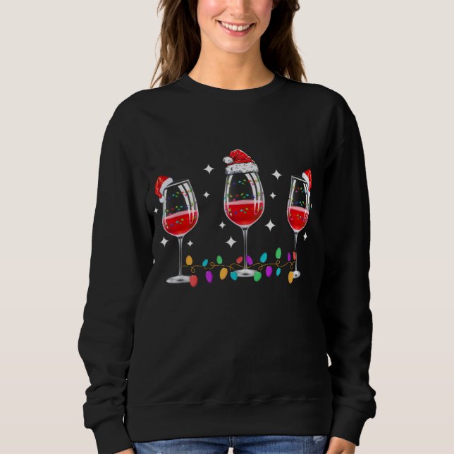 Three Glasses of Wine Christmas Lights Santa Hat X Sweatshirt (Front)