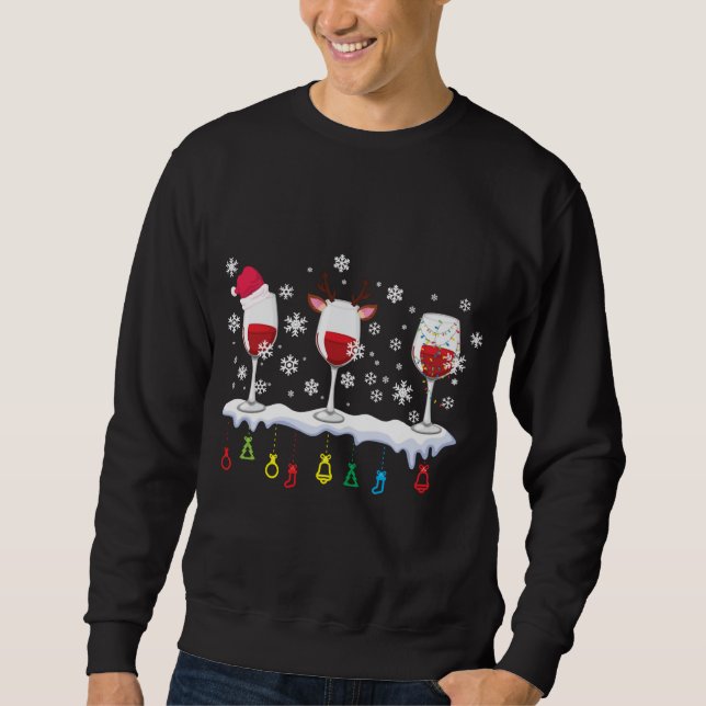Three Glasses Of Wine Santa Hat Christmas Drinking Sweatshirt (Front)