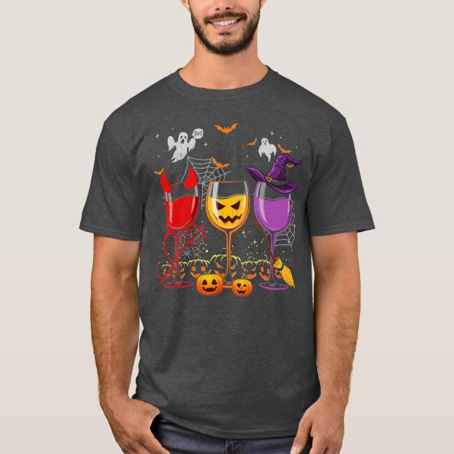 Three Glasses Of Wines Funny Halloween Wine  (2) T-Shirt (Front)