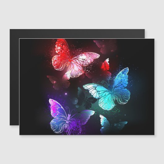 Three Glowing Butterflies on night background (Front/Back)