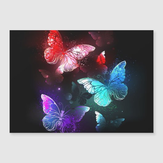 Three Glowing Butterflies on night background (Front)