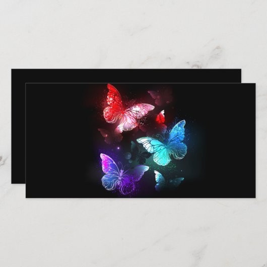Three Glowing Butterflies on night background (Front/Back)