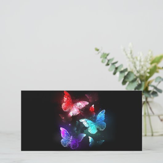 Three Glowing Butterflies on night background (Standing Front)